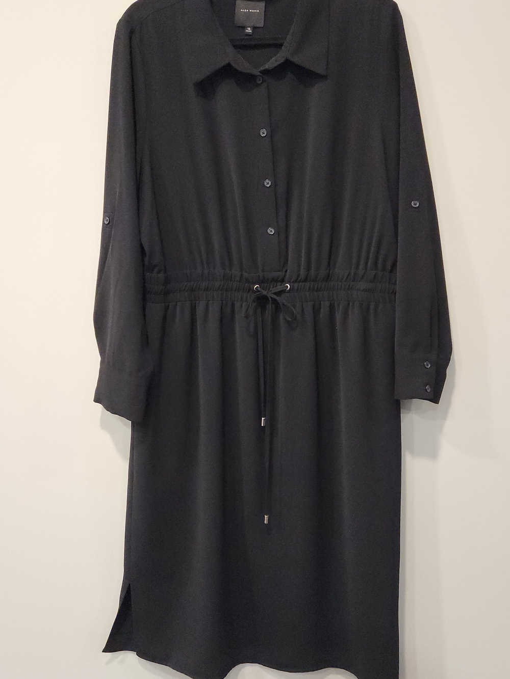 Alex Marie Black Midi Shirt Dress with Drawstring Waist
